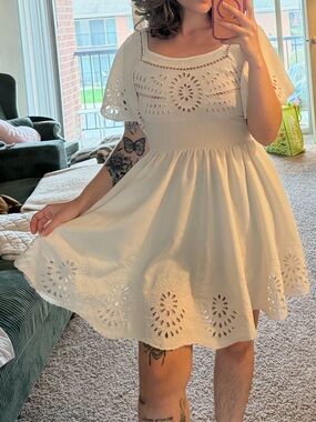 Women's Cream Eyelet Fit-and-Flare Dress